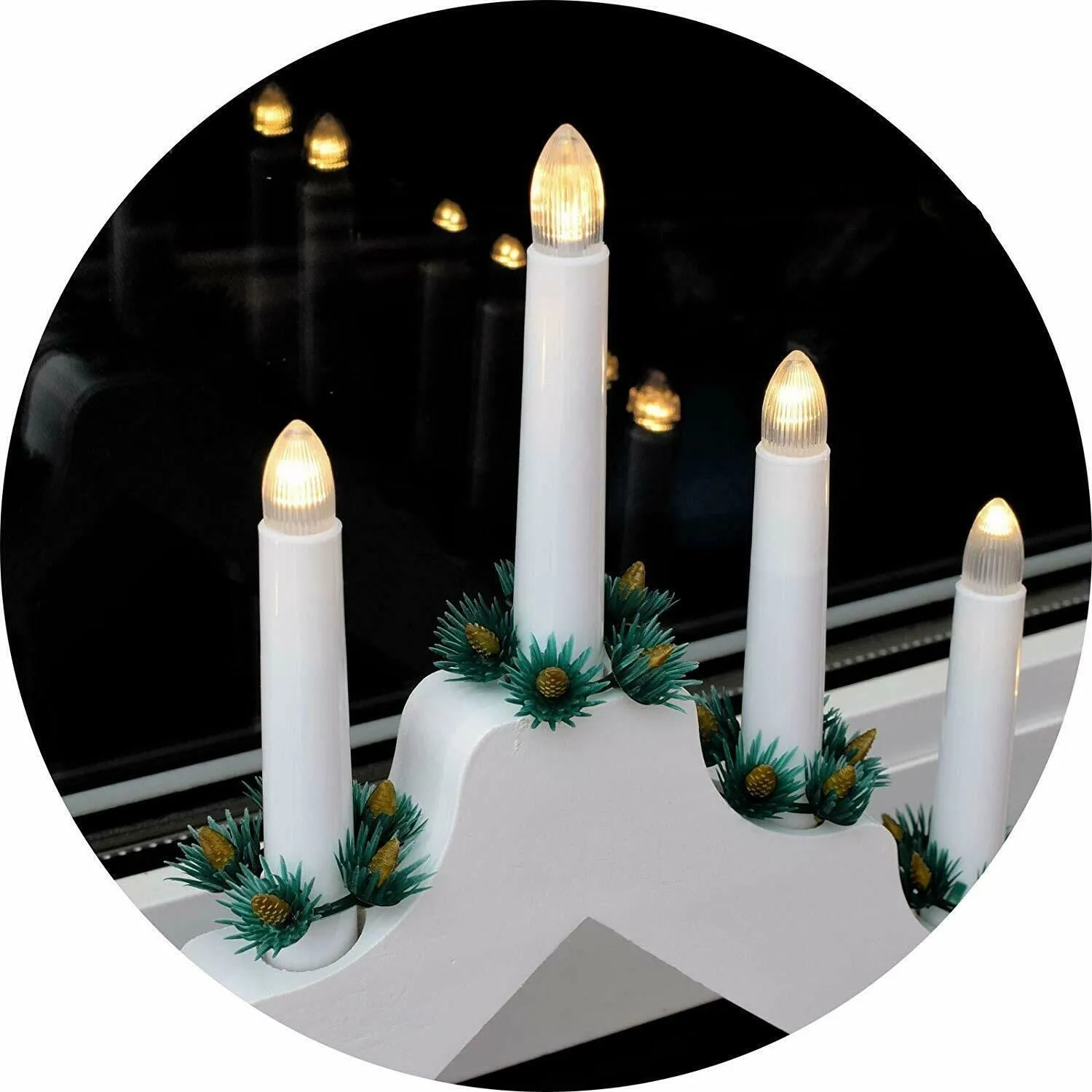 White Pre-Lit Wooden Candle Bridge With 7 Led Lights