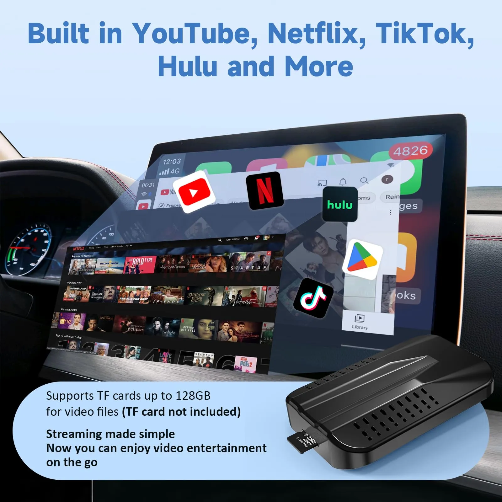 Wireless CarPlay & Android Auto Adapter with Netflix YouTube Google Play, 2023 Upgrade Magic Box CarPlay Ai Box for Factory Wired CarPlay Cars, Online Update, 5GHz WiFi, TF Card, Mirroring