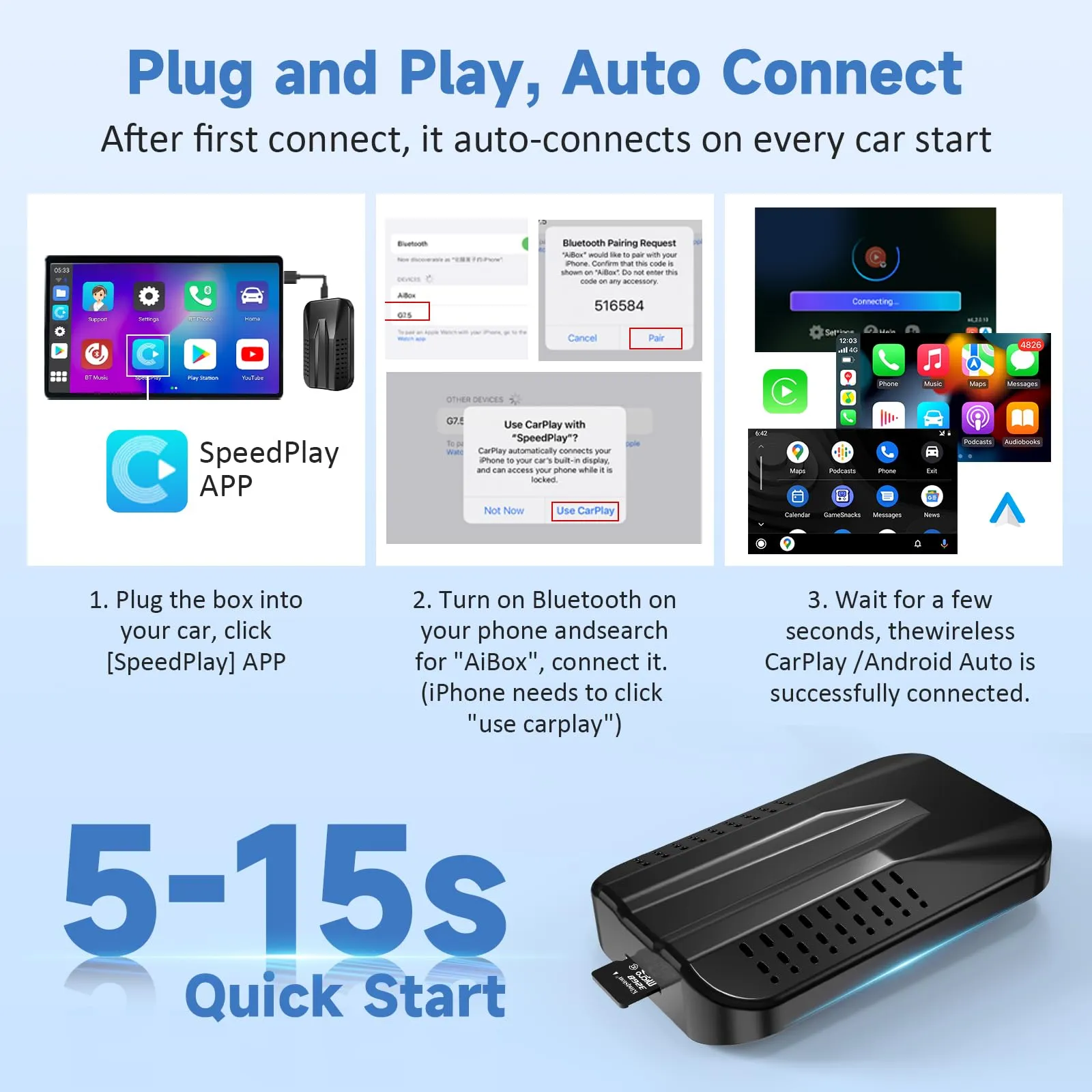 Wireless CarPlay & Android Auto Adapter with Netflix YouTube Google Play, 2023 Upgrade Magic Box CarPlay Ai Box for Factory Wired CarPlay Cars, Online Update, 5GHz WiFi, TF Card, Mirroring