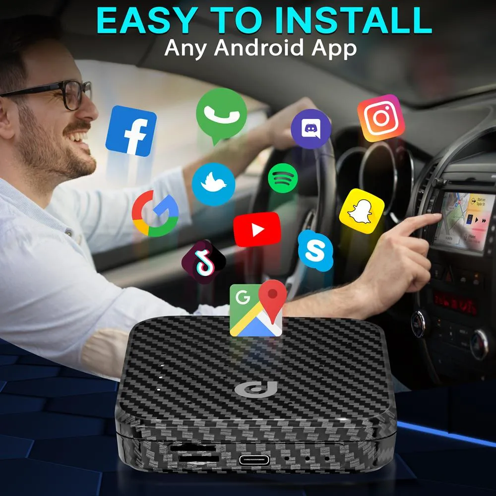 Wireless Carplay & Android System Ia Box -   4Gb Ram 64Gb Rom, 2.4Ghz/5Ghz Dual-Band Wifi Bt Quad-Core 64Bits D/4K Full Hd/H.265/Usb3.0 Android Box, Screen Mirroring, Install Android Apps (Black Pattern Finish)