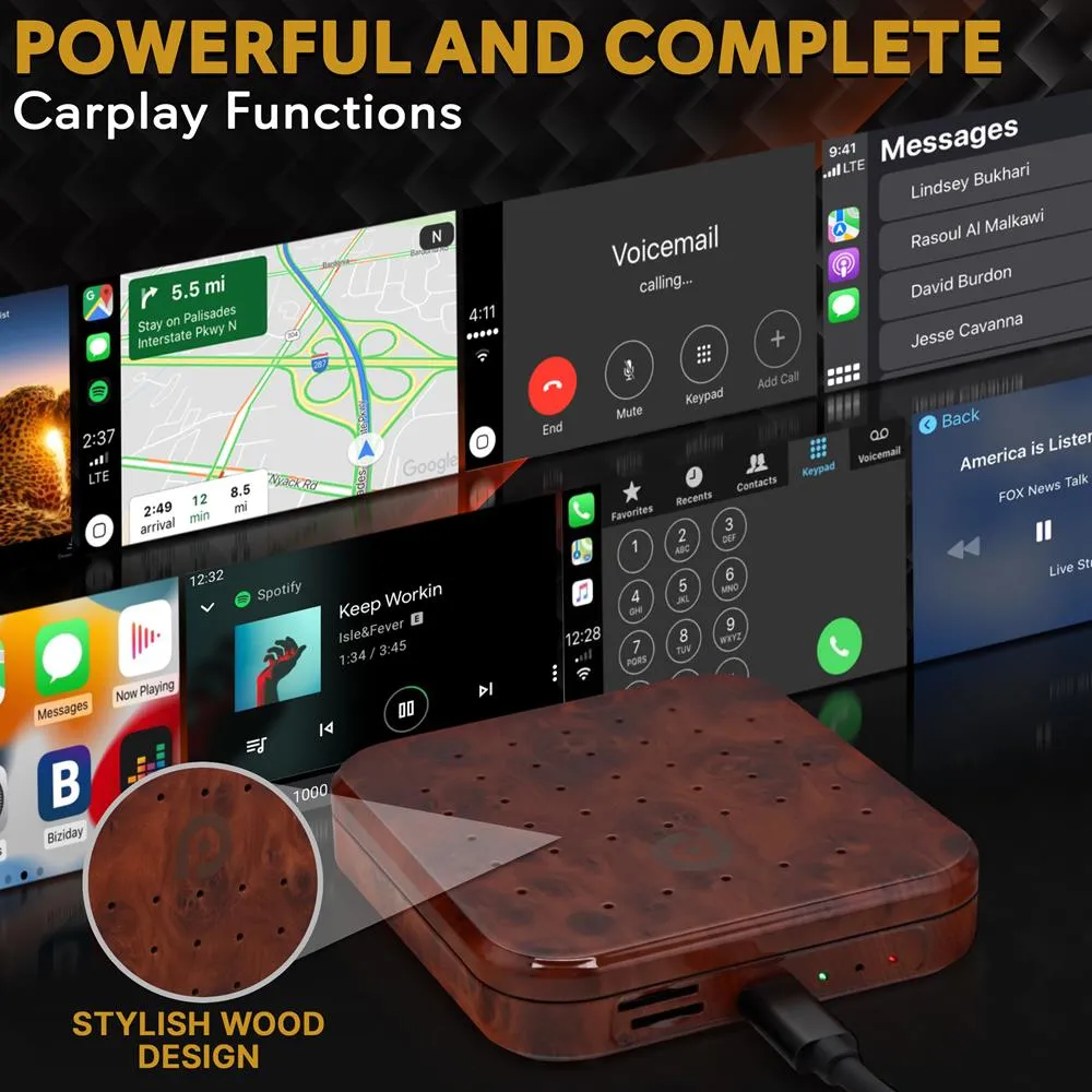 Wireless Carplay & Android System Ia Box -   4Gb Ram 64Gb Rom, 2.4Ghz/5Ghz Dual-Band Wifi Bt Quad-Core 64Bits D/4K Full Hd/H.265/Usb3.0 Android Box, Screen Mirroring, Install Android Apps (Wood Finish)