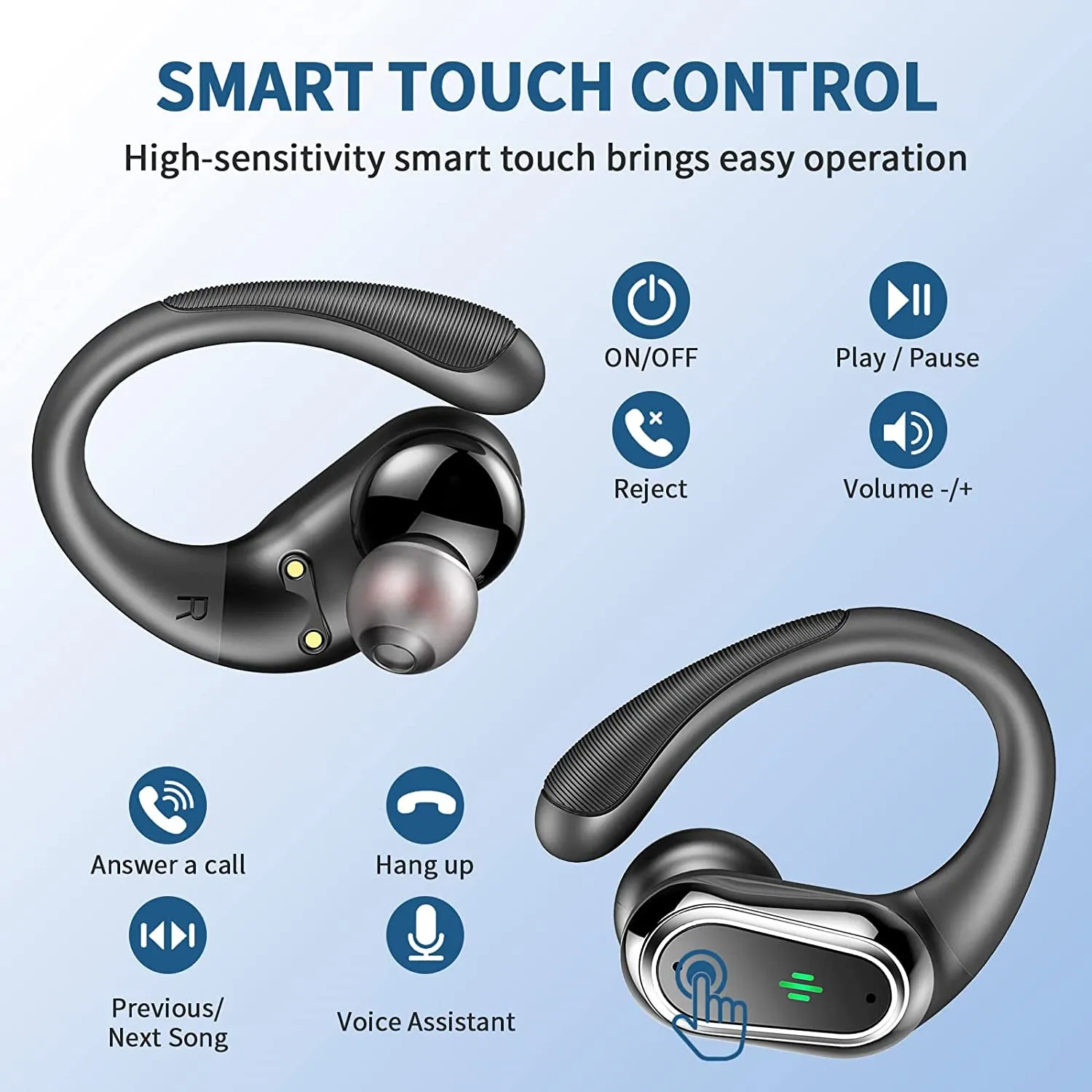 Wireless Earbuds, 2024 Bluetooth 5.3 Headphones Sport, Bluetooth Earbuds with ENC Noise Canceling Mic, 50H Stereo Wireless Headphones IP7 Waterproof with Earhooks, Dual LED Display for Running/Workout