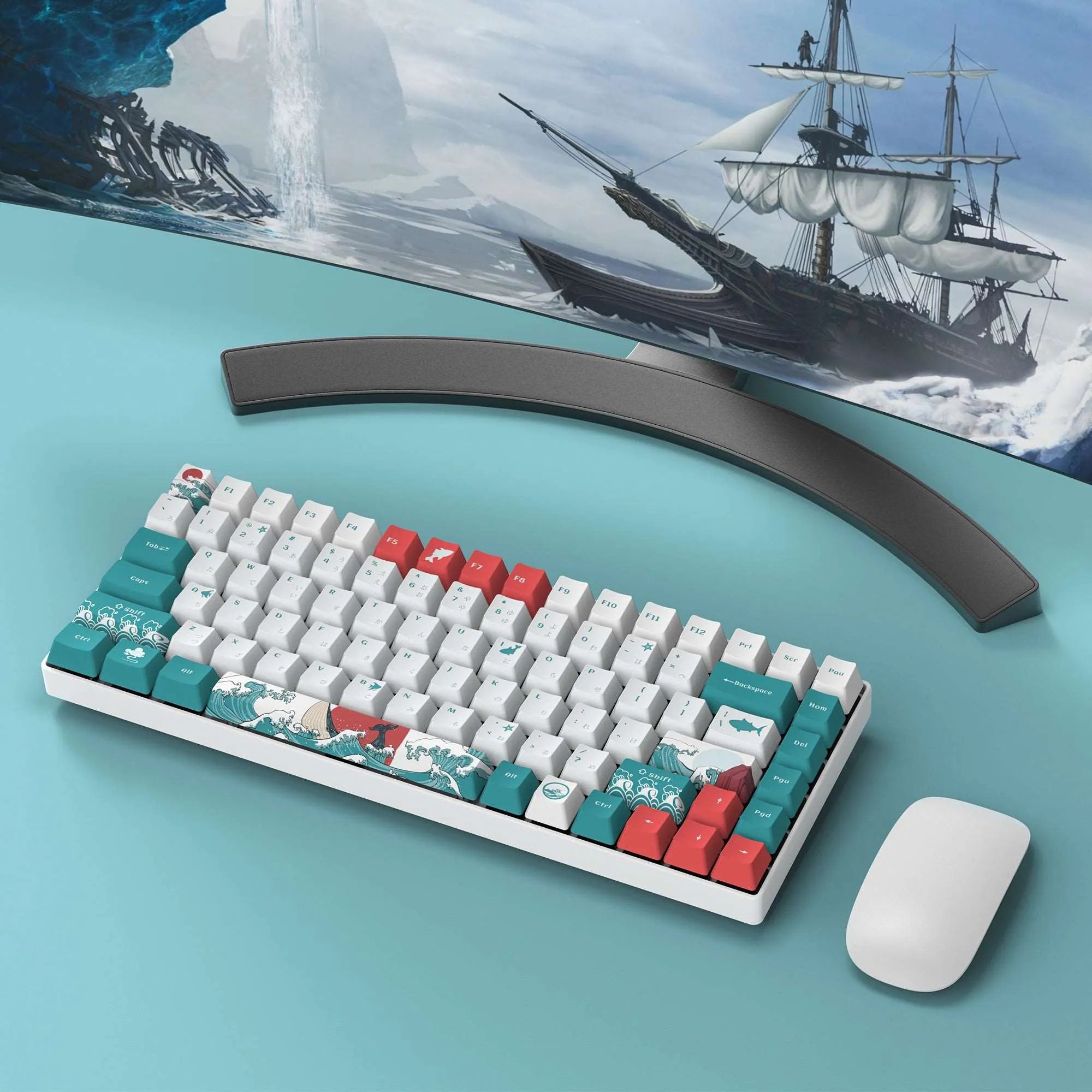 XVX Coral Sea/Kanagawa Cherry Profile Dye-sub PBT Keycap Set (132-Key)