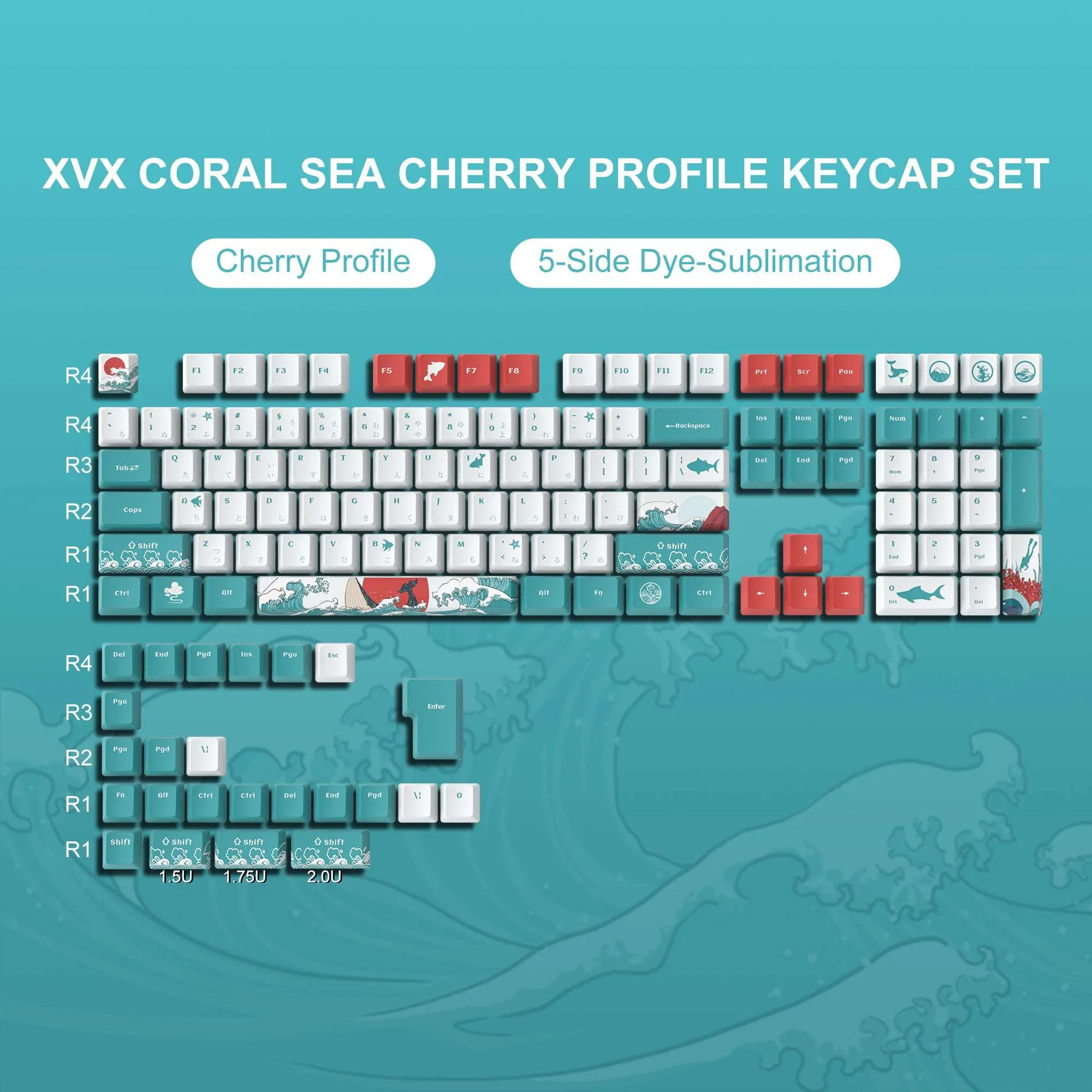 XVX Coral Sea/Kanagawa Cherry Profile Dye-sub PBT Keycap Set (132-Key)