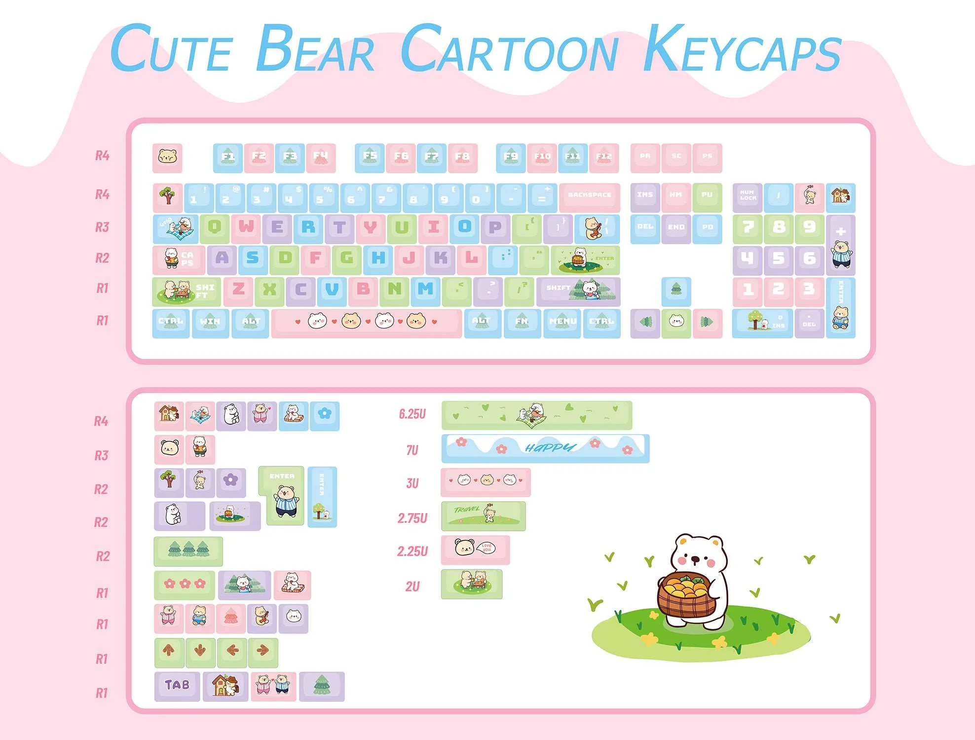 XVX Cute Little Bear  MOA Profile Dyed Sub PBT Keycap Set 143-Key