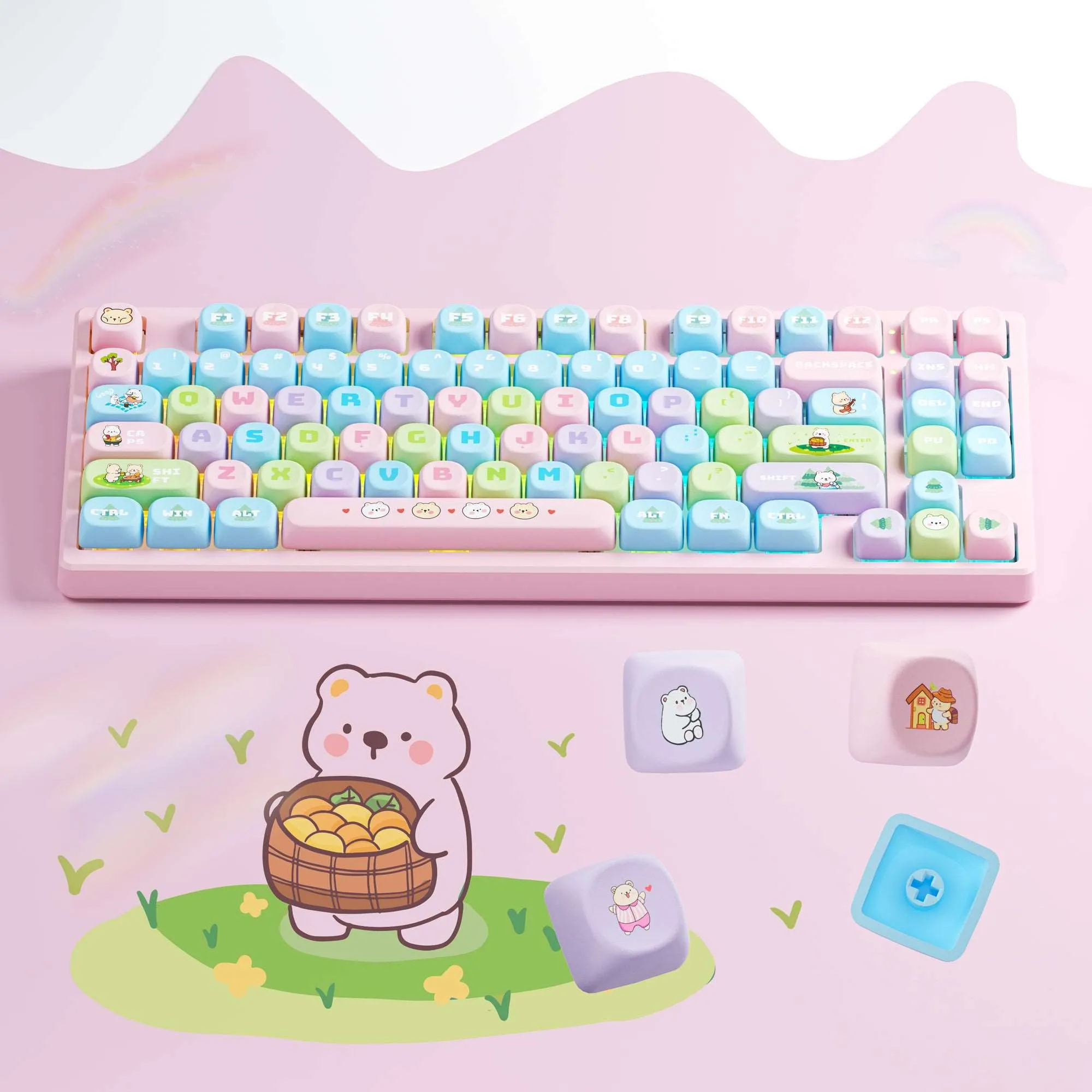 XVX Cute Little Bear  MOA Profile Dyed Sub PBT Keycap Set 143-Key